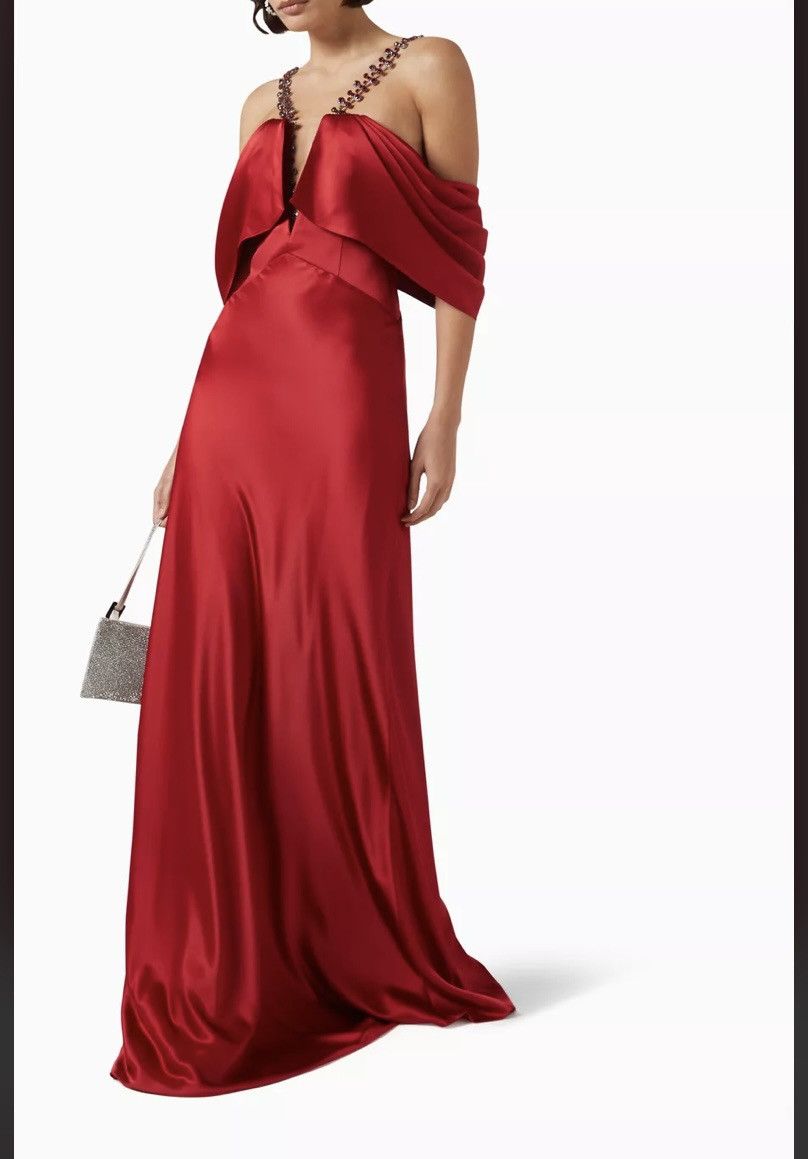 Other Ozgur Masur Elegant Red Plunge Dress with Embellished Straps Size L / US 10 / IT 46 - 1 Thumbnail