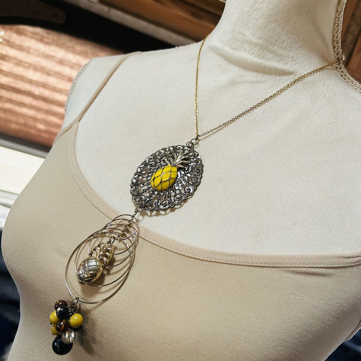 Handmade Handcrafted pineapple dream dangle pendant on chain necklace Size ONE SIZE - 4 Thumbnail
