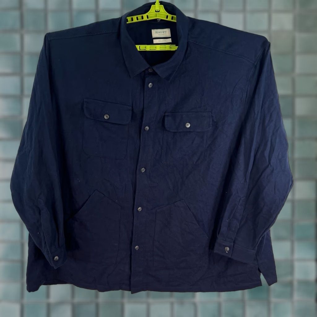 Vintage Haupt Jacket 4XL Blue Flannel Button-Up Shacket Bomber Jacket Mens Size 4XL Chest 68 in Solid Pattern Cotton Lining Cotton Breathable Vintage No Size US XXL / EU 58 / 5 - 1 Thumbnail