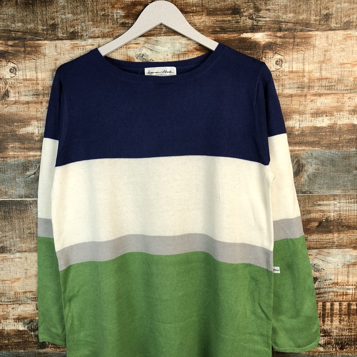Homespun Knitwear × Japanese Brand × OVER THE STRiPES Kawa Okada Stripe Knitwear #A1253 Size L / US 10 / IT 46 - 5 Thumbnail