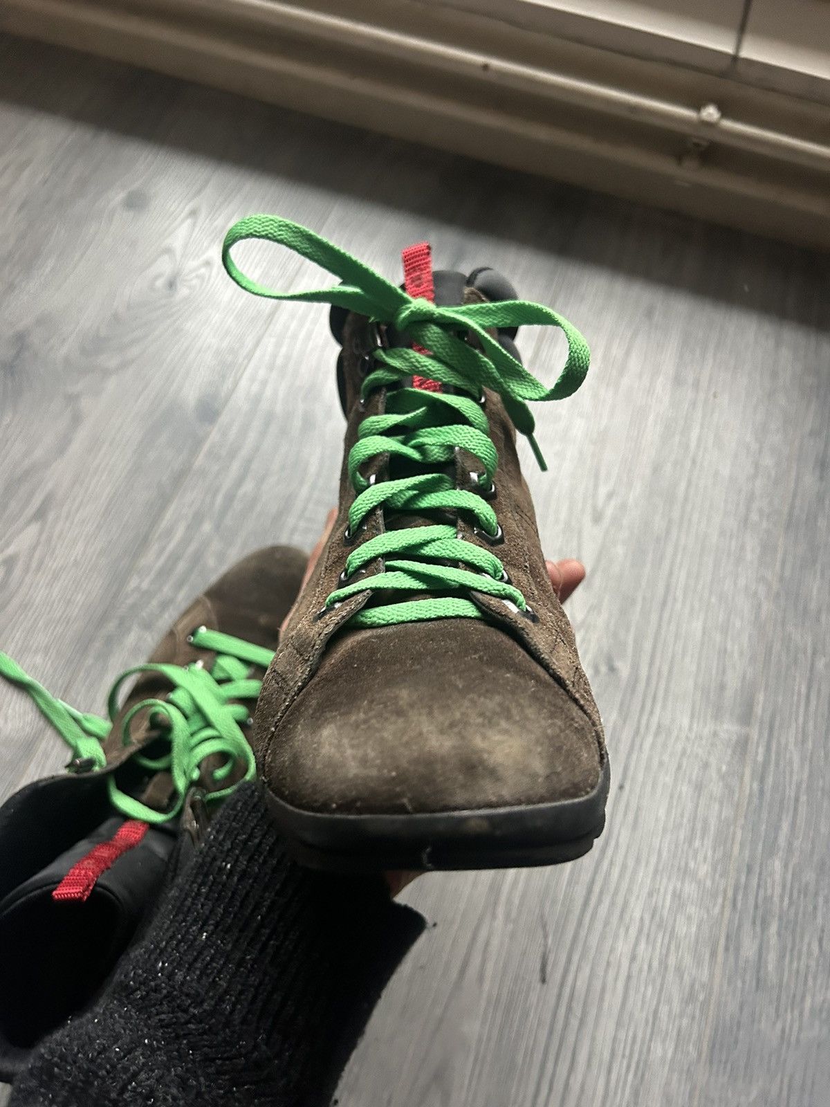 Prada Prada Brown Suede Hiking Boots with Green Laces Size US 8 / EU 41 - 16 Thumbnail