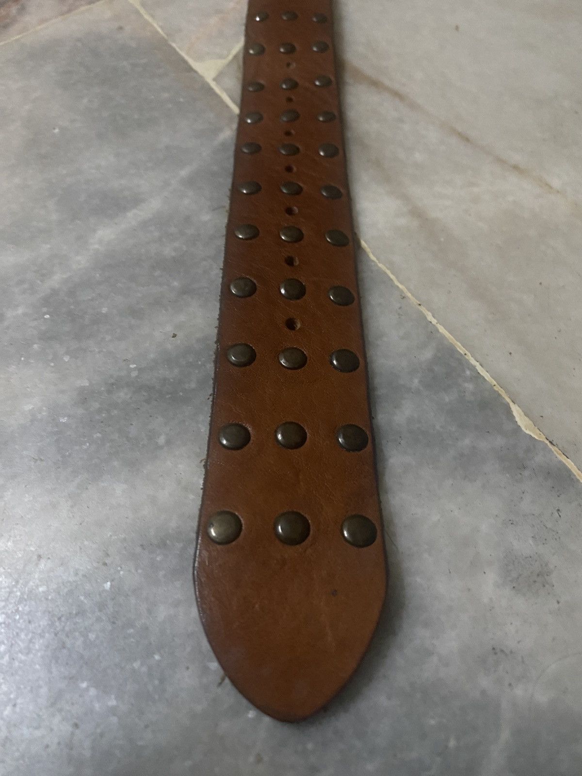 Genuine Leather Brown Leather Triple Studded Belt Punk Rocker Style Size ONE SIZE - 4 Thumbnail
