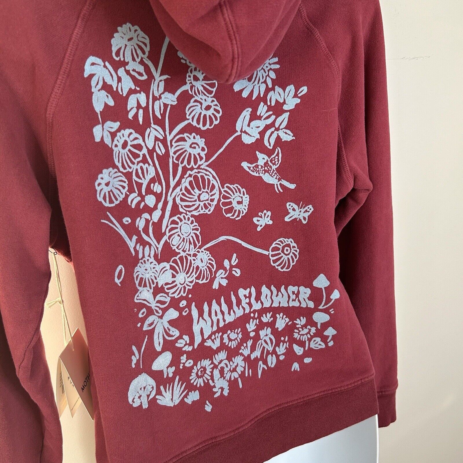 MOTHER MOTHER Hooded Sweatshirt XS Hoodie Burgundy /Blue Flowers Size XS / US 0-2 / IT 36-38 - 3 Thumbnail