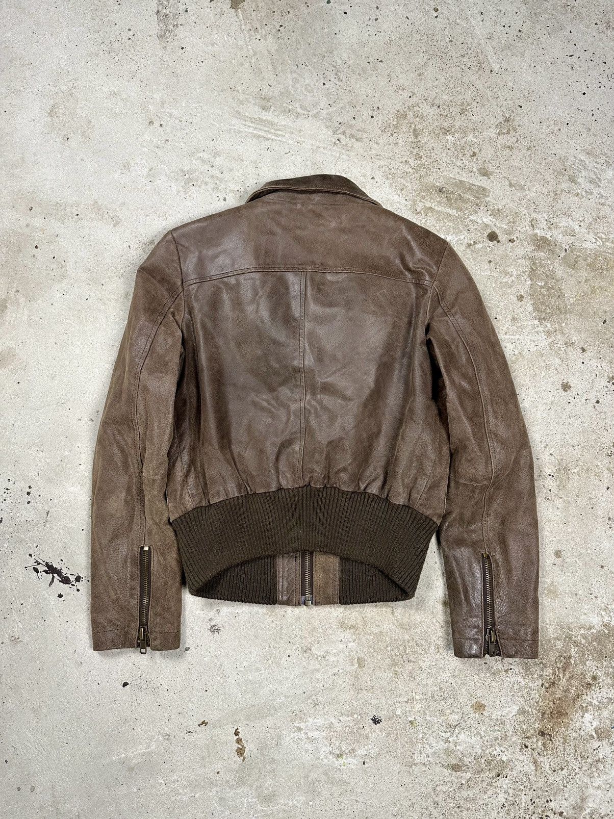 Vintage Vintage Y2K Brown Cropped Leather Utility Bomber Jacket Fly Size US S / EU 44-46 / 1 - 2 Thumbnail