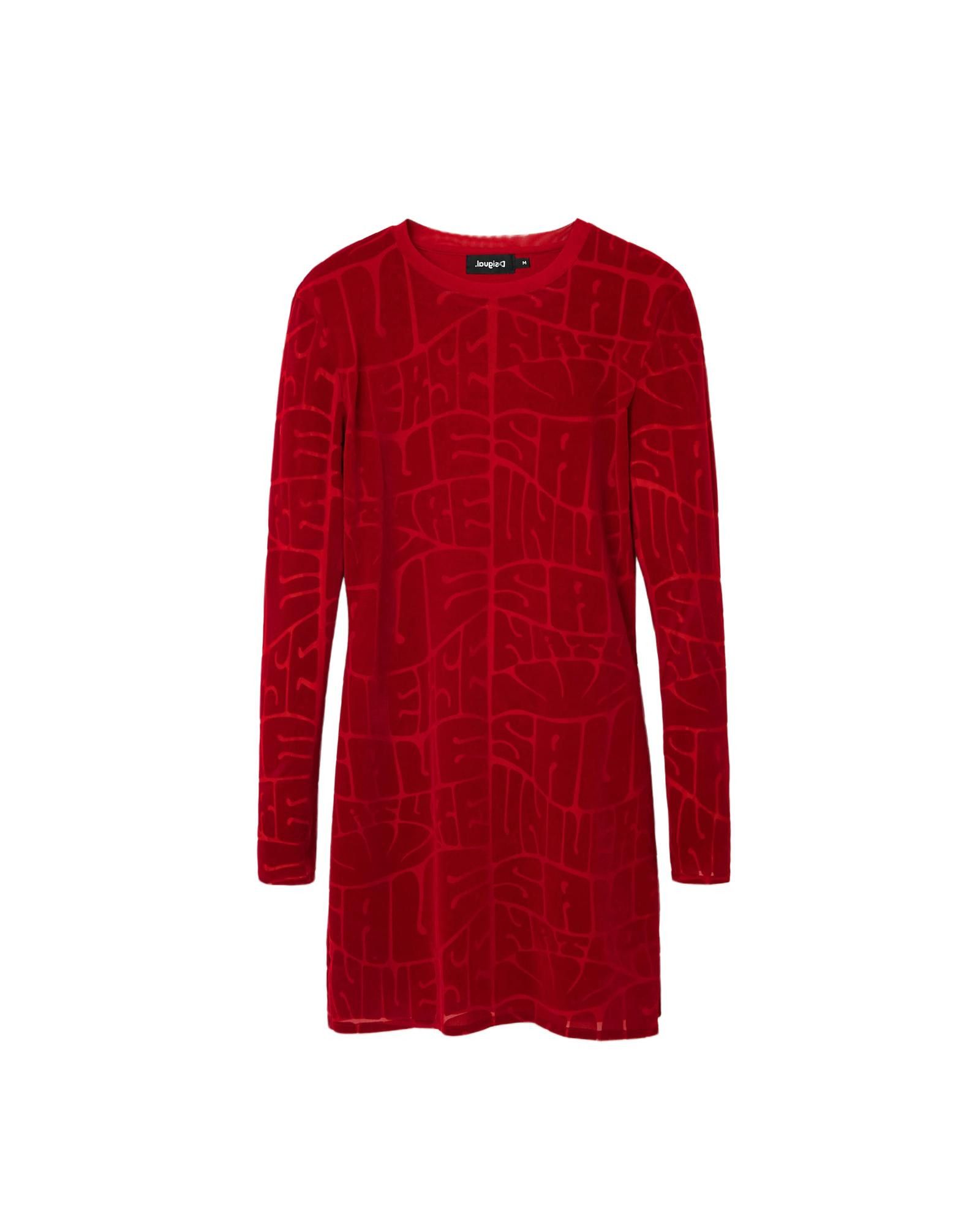 image of Desigual Plain Long Sleeve Round Neck Dress in Red, Women's (Size Small)