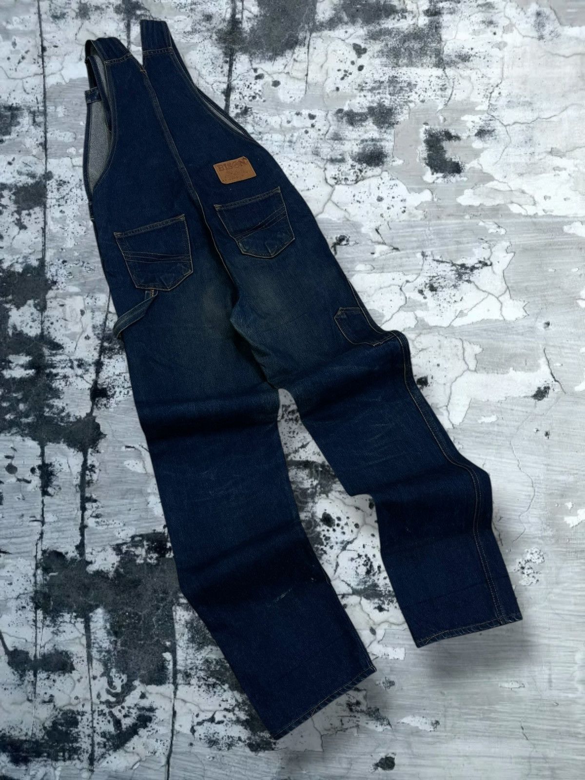 Japanese Brand Vintage 90s Designer Bison Rustic Blue Overall Iconic Denim Size US 33 - 11 Thumbnail