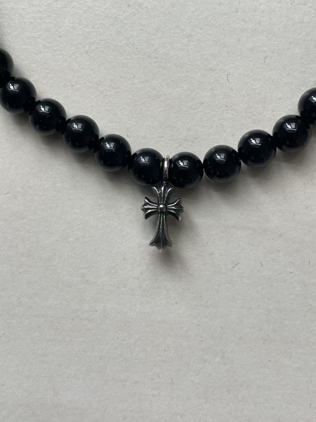 Chrome Hearts Chrome Hearts 6mm Obsidian Silver Cross Beaded Bracelet Size ONE SIZE - 6 Thumbnail