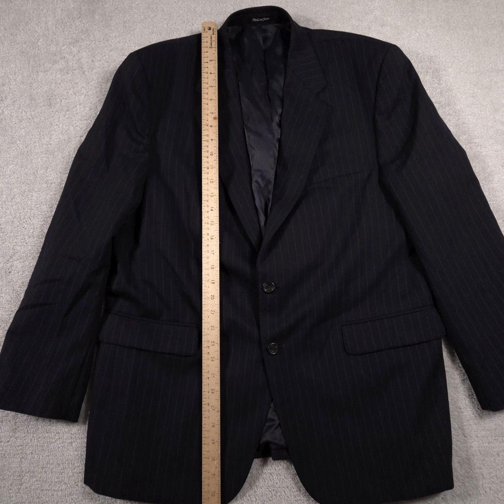 Chaps Chaps Blazer Mens 44R Blue Pinstripe Wool Suit Jacket Formal Lined Two-Button Notch Lapel Regular Chest Pocket Front Pockets Size 44R - 7 Thumbnail