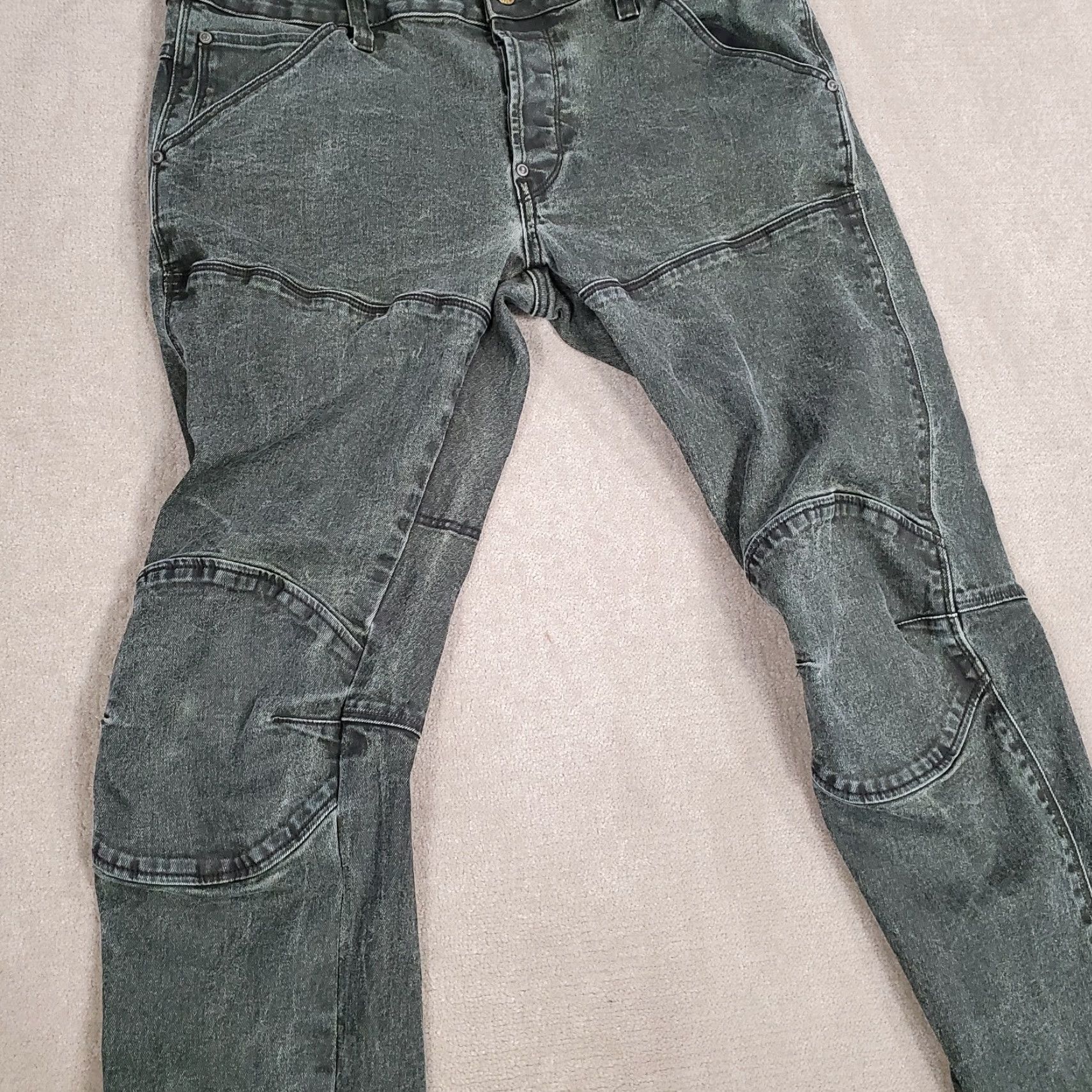 G-Star Mens G Star Raw Jeans 33x30 Green Slim Straight Leg Denim Waxed Cotton Blend Solid 3D Logo Pockets Stretch Regular Size US 33 - 3 Thumbnail