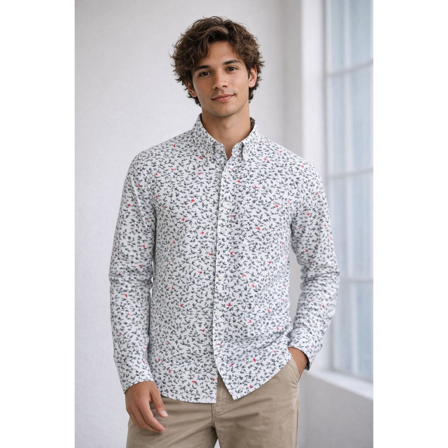 MBX Long Sleeve Button Down Shirt Mens Small Floral Leaf Print Size US S / EU 44-46 / 1 - 1 Thumbnail