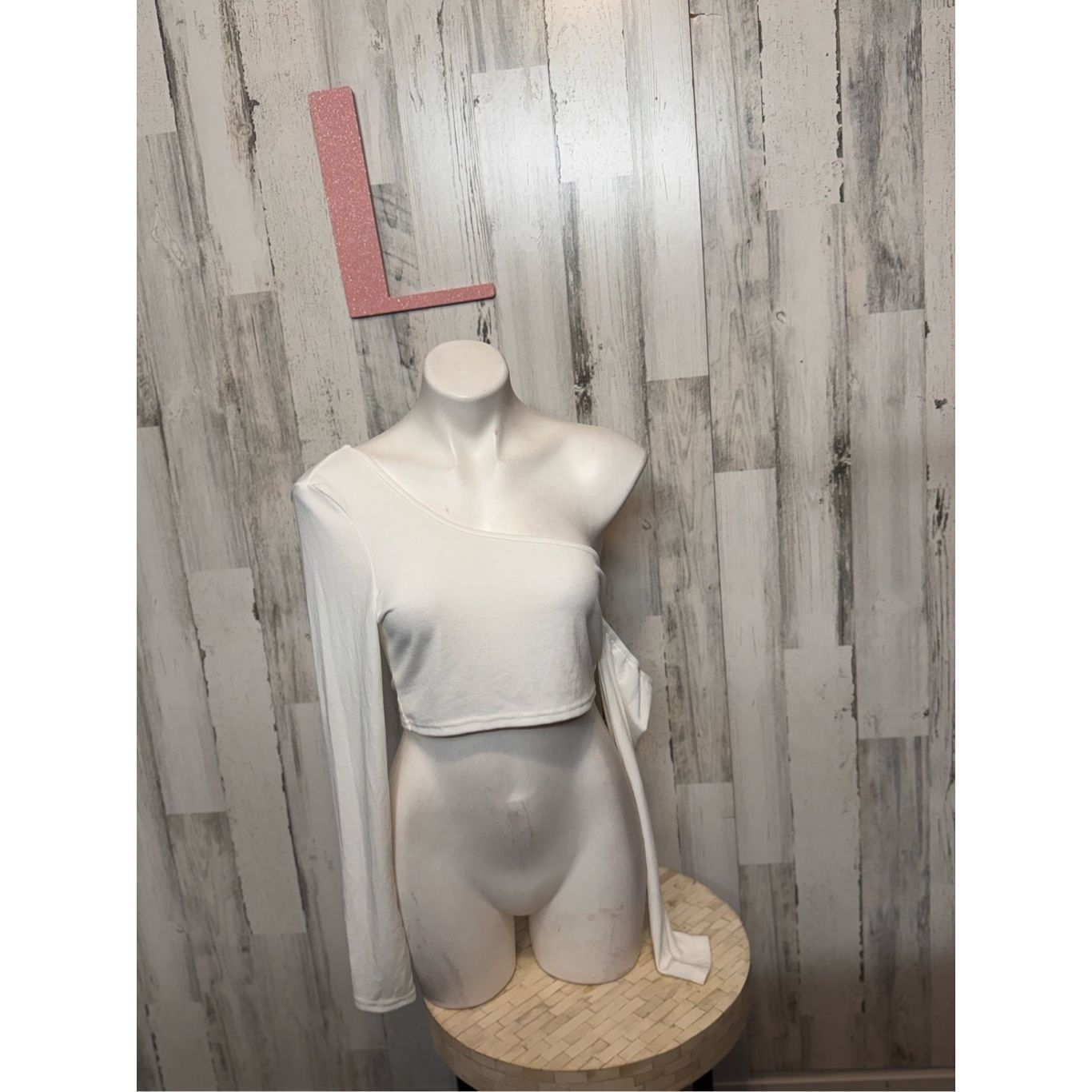 Other SHEIN White One-Shoulder Wrap Tie Crop Top Long Sleeve Size Size L / US 10 / IT 46 - 1 Thumbnail