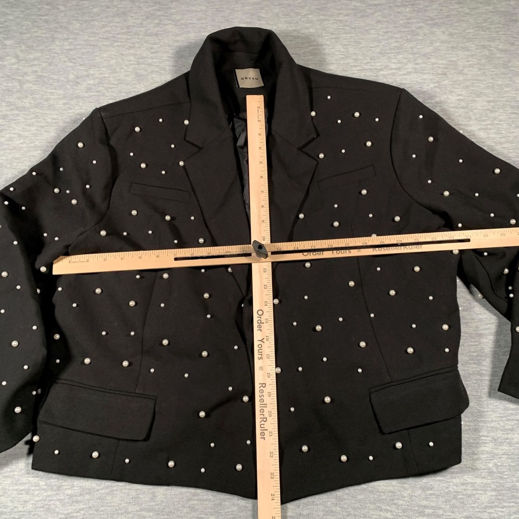 Vintage ORTTU Blazer Men One Size Black Pearl Studded Embellished Single Button Beaded Jacket Size 44L - 5 Thumbnail