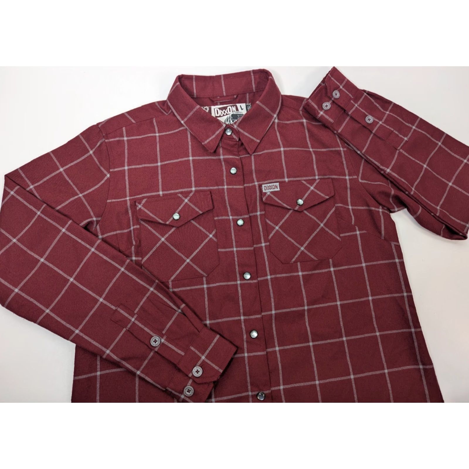 Vintage Dixxon Shirt Women Large The Underground Burgundy Pearl Snap Long Sleeve Plaid Red Button-Up Casual Travel Workwear Size L / US 10 / IT 46 - 2 Thumbnail