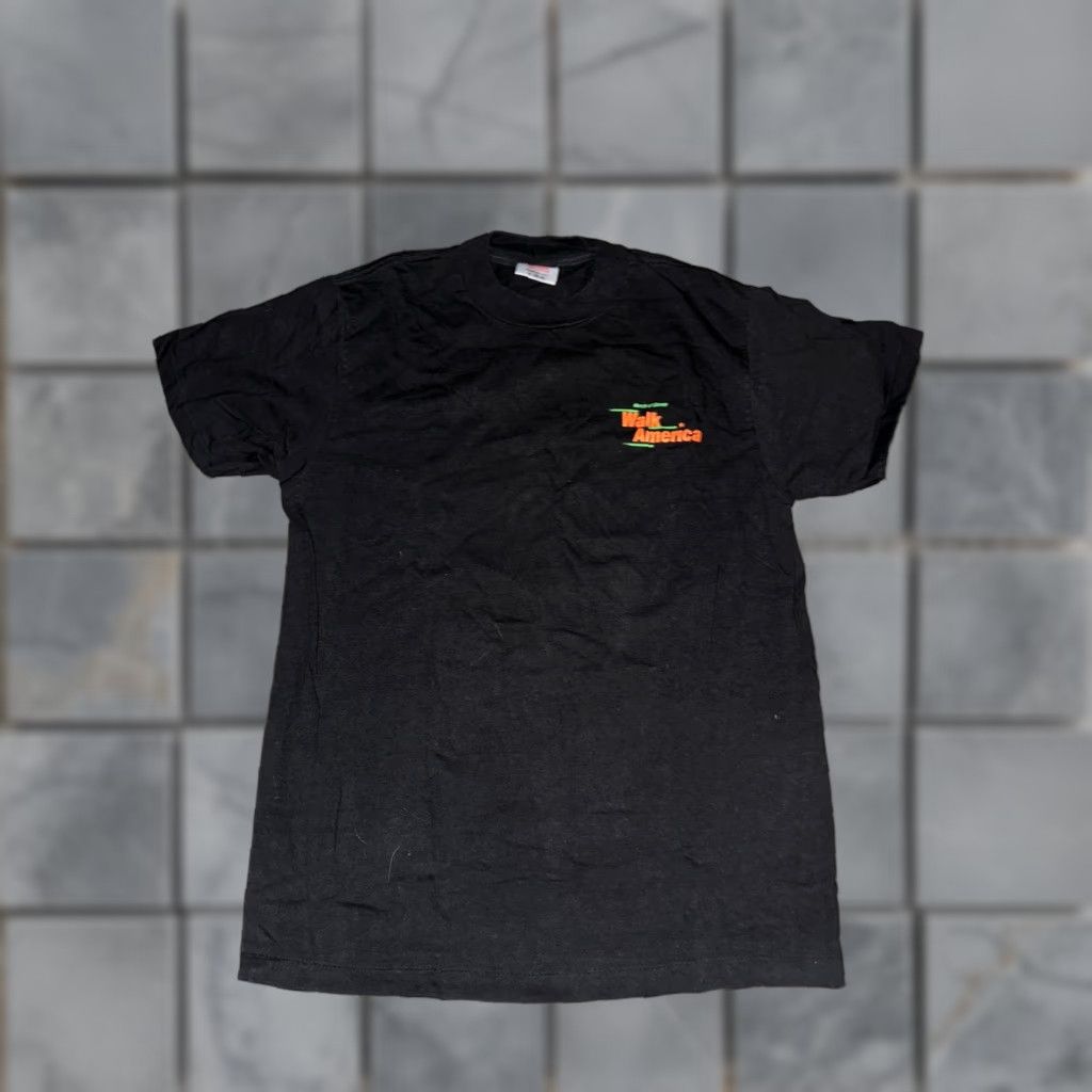 Vintage VINTAGE Oneita T-Shirt Black M USA Stitch 19x27 Men Medium Single Stitch Walk America Made In USA 1960s? Size US M / EU 48-50 / 2 - 1 Thumbnail