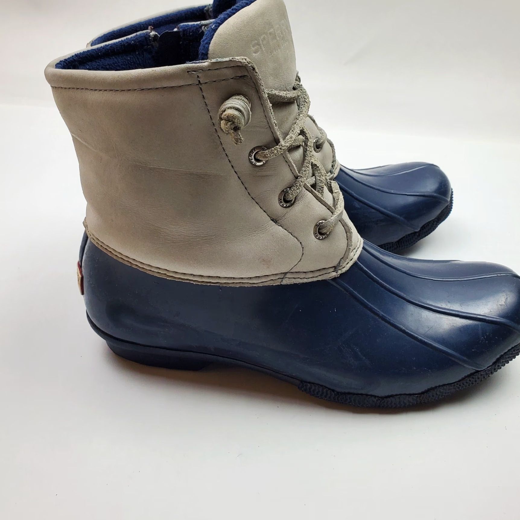 Sperry Sperry Rain Boots Womens Size 9 Blue Gray Ankle Lace Up Side Zip Saltwater Duck Boots Waterproof Lined Rubber Size US 7 / IT 37 - 4 Thumbnail