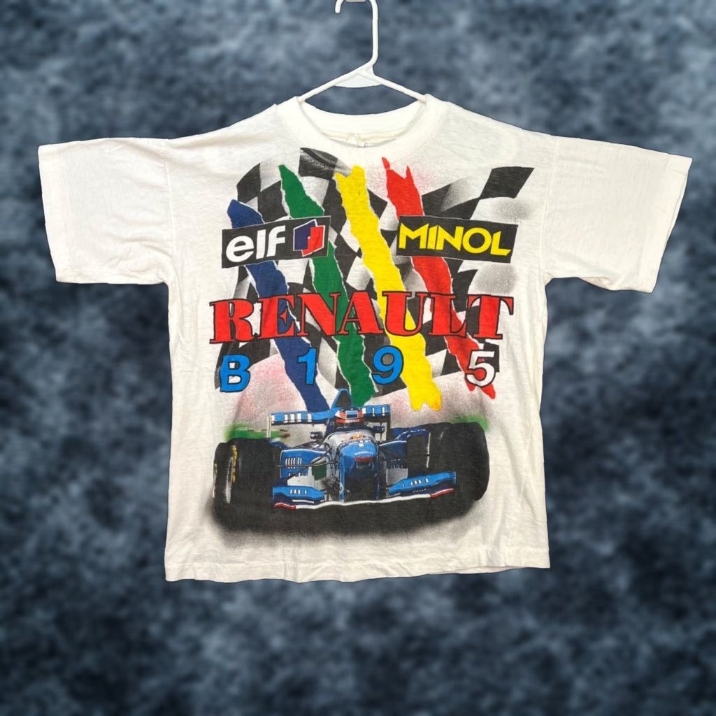 Benetton VINTAGE 90s Renault Benetton B195 Michael Schumacher F1 Racing T-Shirt XL Mens White Cotton Graphic Print Crew Neck Short Sleeve Size US XL / EU 56 / 4 - 1 Thumbnail