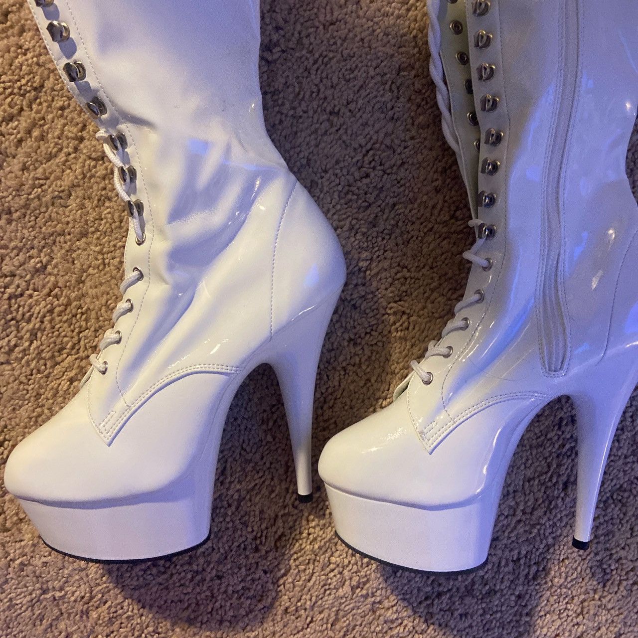 Pleasures White Faux Leather Stiletto Platform Pleasers Size US 8 / IT 38 - 3 Thumbnail
