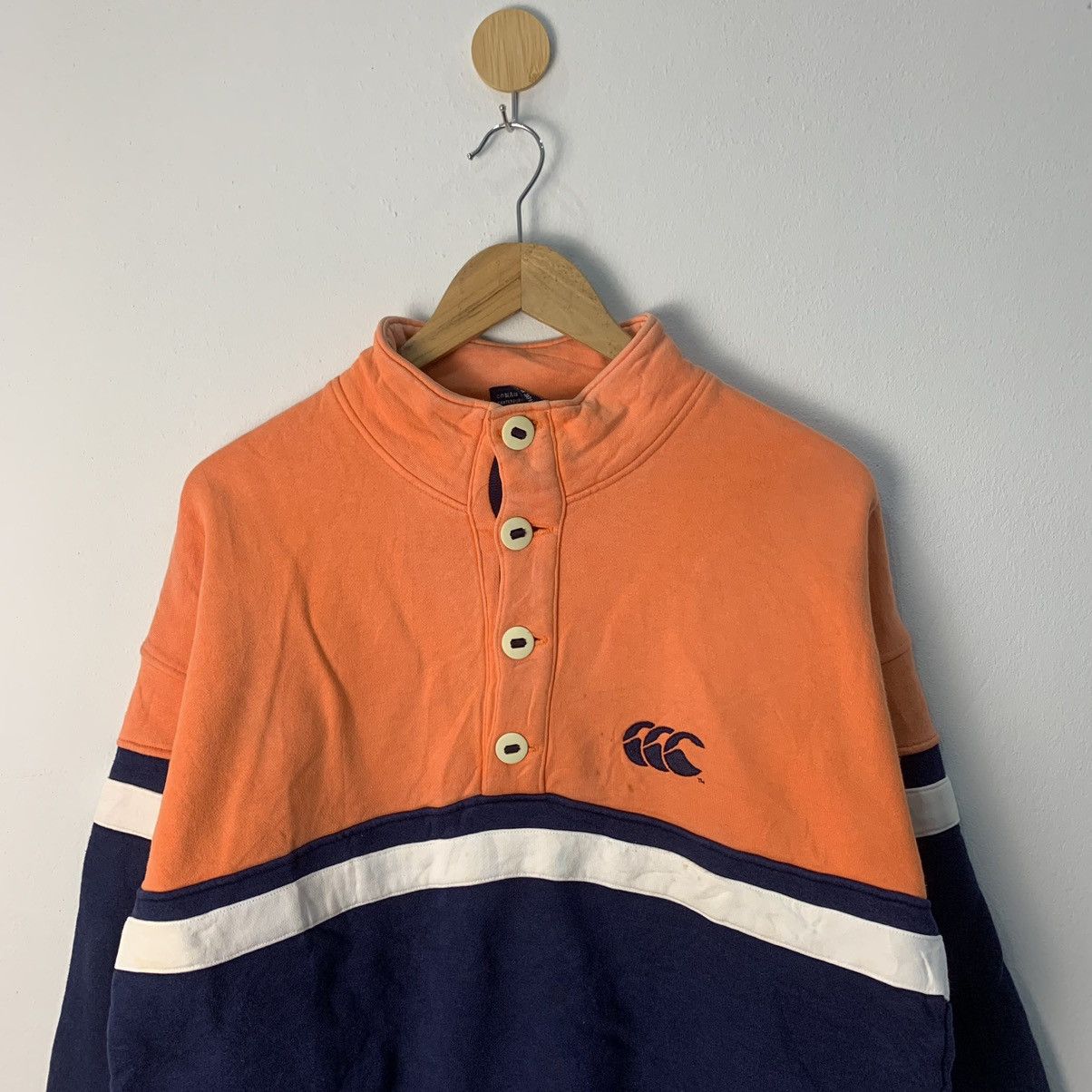 Canterbury of New Zealand × Vintage Canterbury Big Logo Stripe Half Button Collor Sweatshirt Size US L / EU 52-54 / 3 - 7 Thumbnail