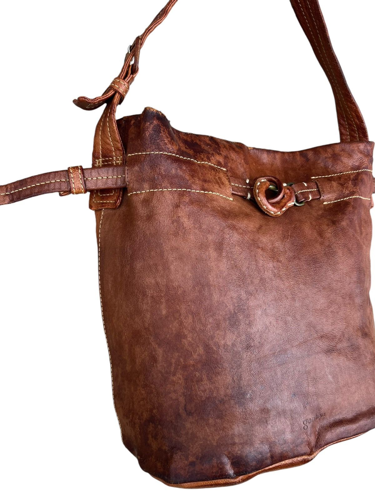 Leather Trashed Genten Japan Distress Patina Leather Bag Bucket Size ONE SIZE - 10 Thumbnail