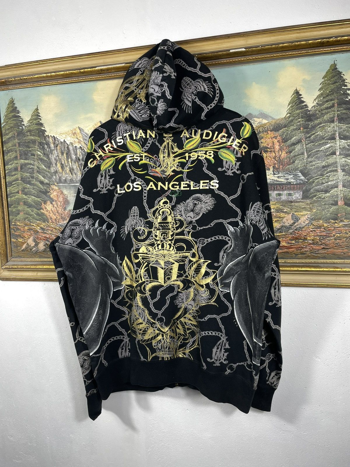 Christian Audigier × Ed Hardy × Vintage Ed Hardy Retro 00s Hoodie With Crystals Affliction Grunge Size XXL / US 16-18 / IT 52-54 - 7 Thumbnail