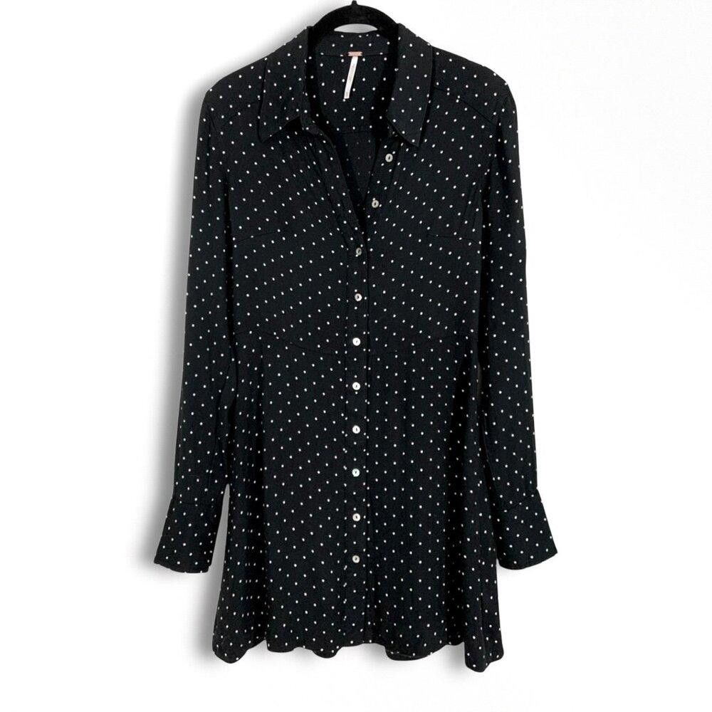 Free People Chic Black Polka Dot Long Sleeve Dress Size XS / US 0-2 / IT 36-38 - 1 Thumbnail