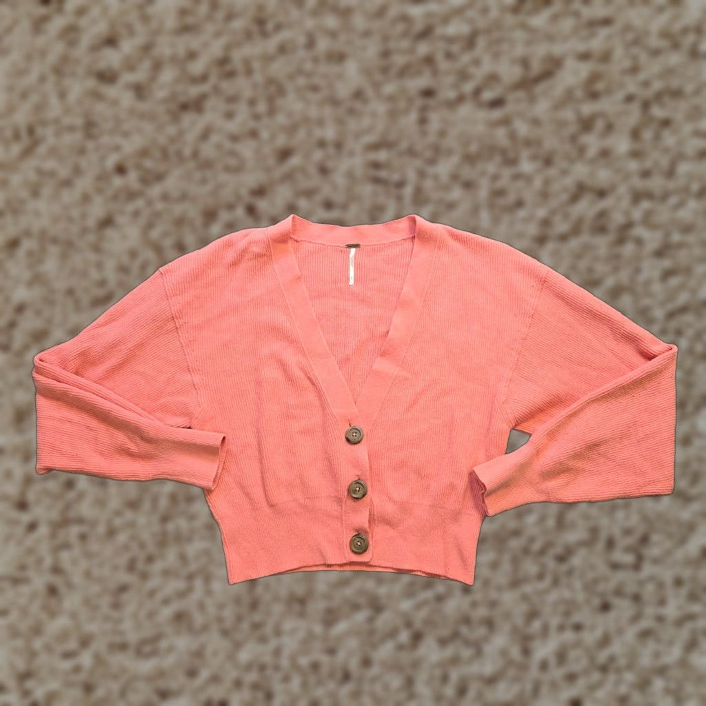 Free People Free People Cardigan Sweater Women M Orange Chunky Knit Long Sleeve V-Neck Oversized Classic Modern Casual Size M / US 6-8 / IT 42-44 - 1 Thumbnail