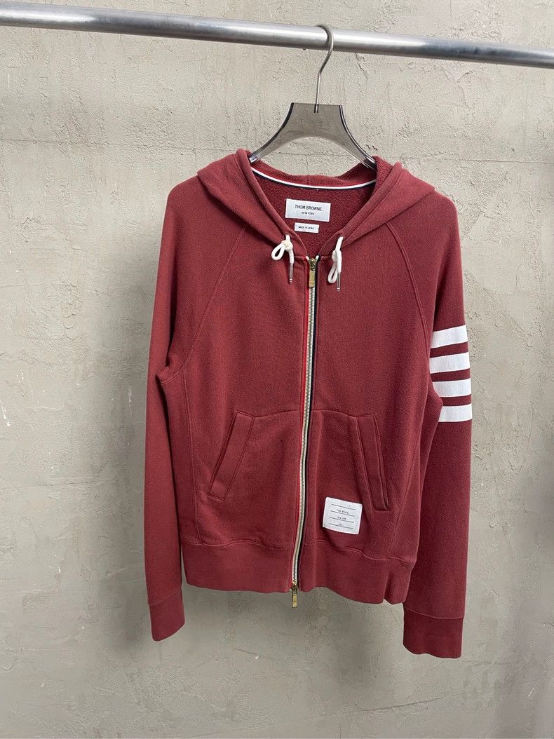 Thom Browne Thom browne Burgundy four-striped zipper jacket 2504-Nextar Size US S / EU 44-46 / 1 - 1 Thumbnail