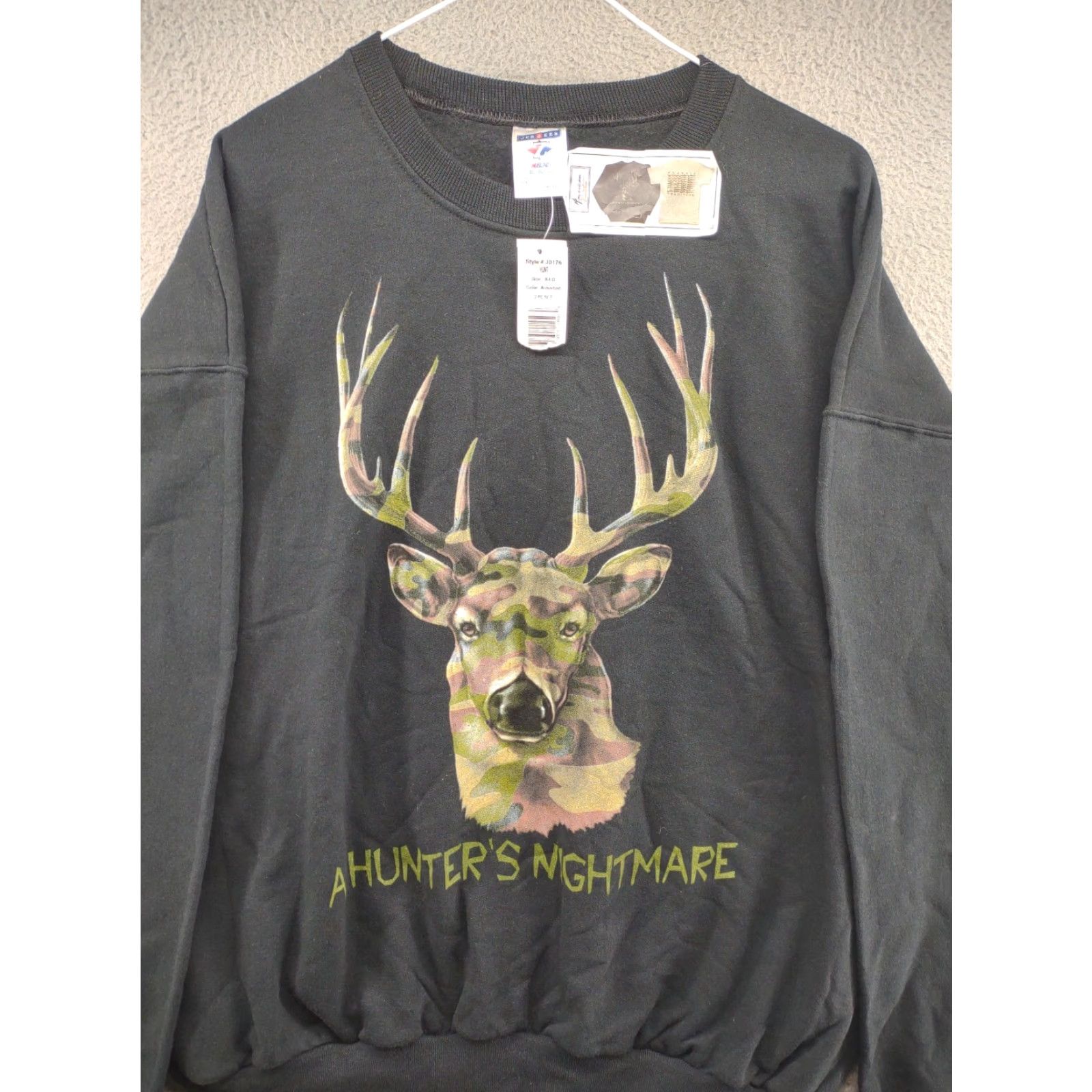 Jerzees HUNTER’S NIGHTMARE American Traditions Camo Sweatshirt Men’s XL Black Deer Hunting Pullover Jerzees Sweatshirt Mens XL Black Camouflage Hunting 90s Size US XL / EU 56 / 4 - 3 Thumbnail