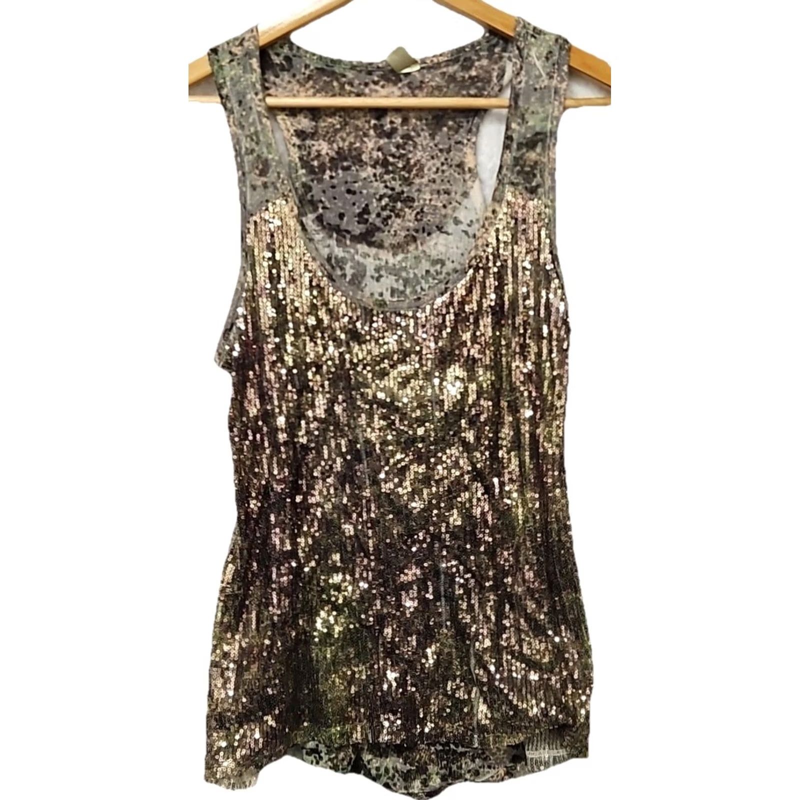 Vintage Women sequin sleeveless tank top Gold Party Metal Designer Abstract Scoop Neck S Size S / US 4 / IT 40 - 2 Thumbnail