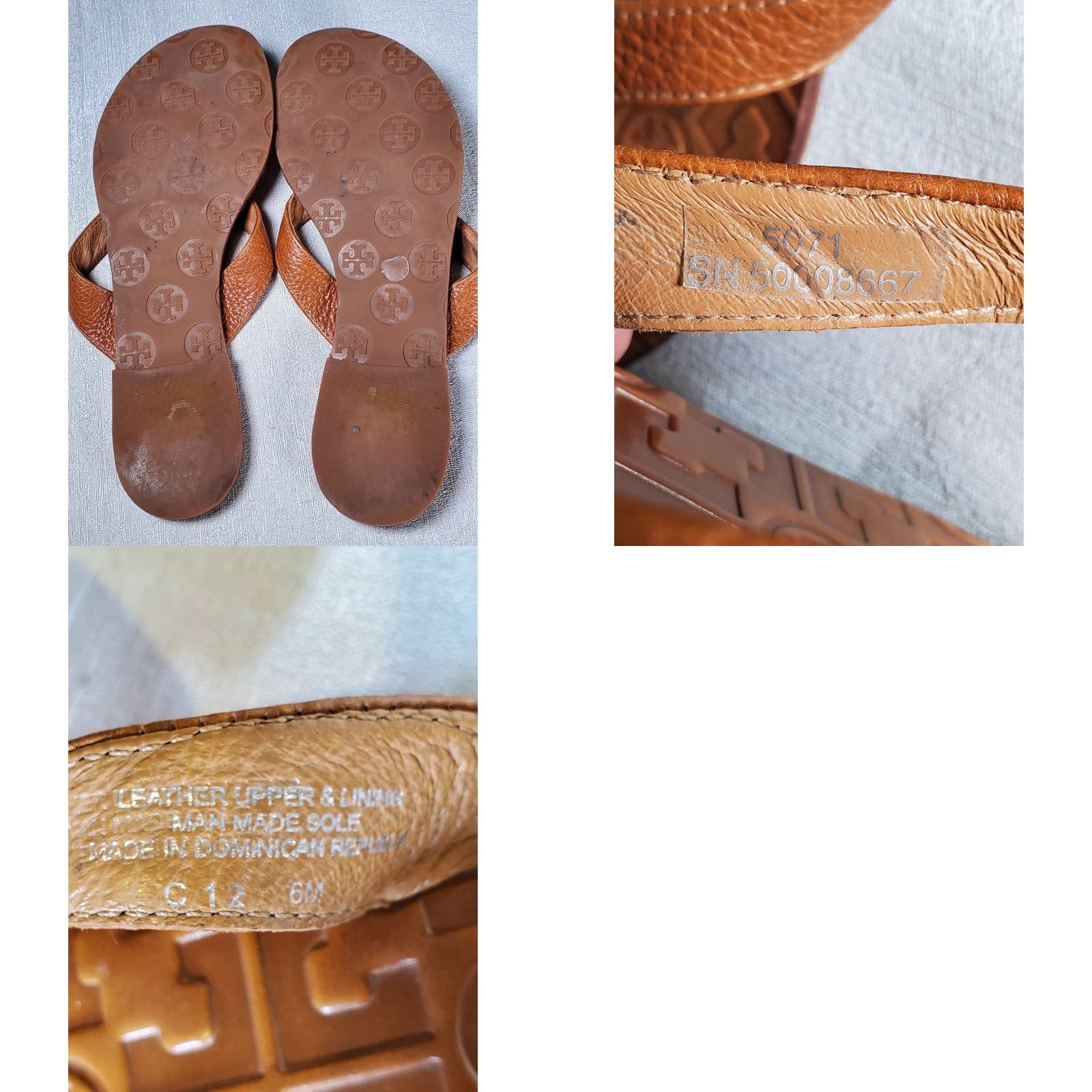 Tory Burch TORY BURCH Thora Caramel Brown Pebbled Leather Gold Logo Flip Flop Sandals Women's US 6 M Leather Sandal Thong Size US 6 / IT 36 - 8 Thumbnail