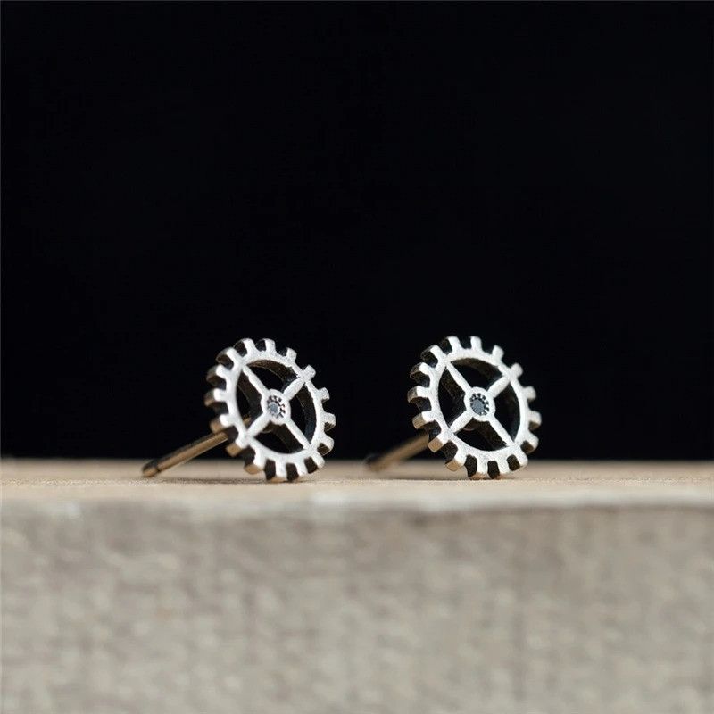 Jewelry Tiny Gear Stud Earrings 925 Sterling Silver Ear Jewelry Gift Size ONE SIZE - 5 Thumbnail