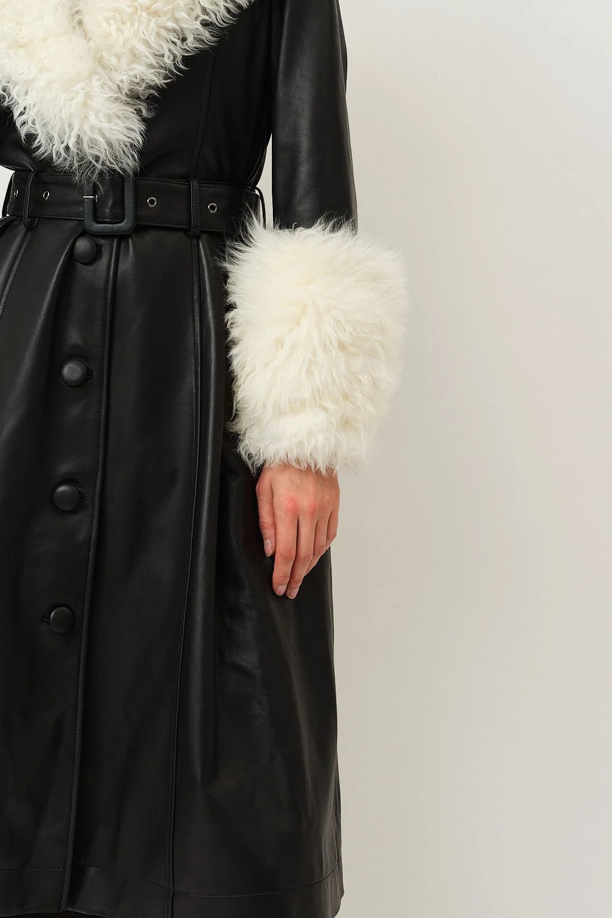 Saks Potts o1s22i1n0924 Foxy Leather Shearling Long Coat in Black Size M / US 6-8 / IT 42-44 - 6 Thumbnail
