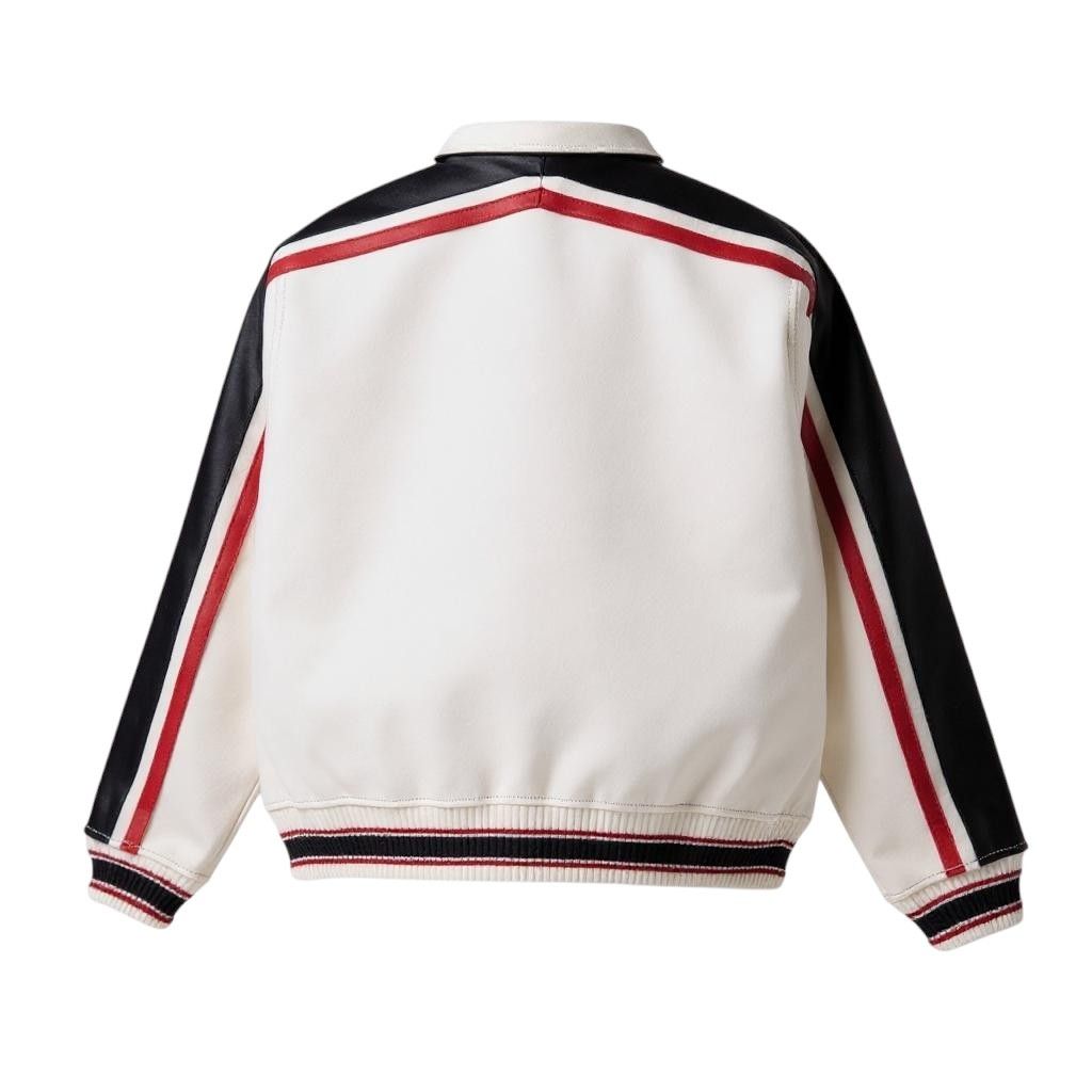 Vintage Tri-Tone Vegan Leather Jacket – Red, Black & Cream | Unisex Size US L / EU 52-54 / 3 - 2 Thumbnail