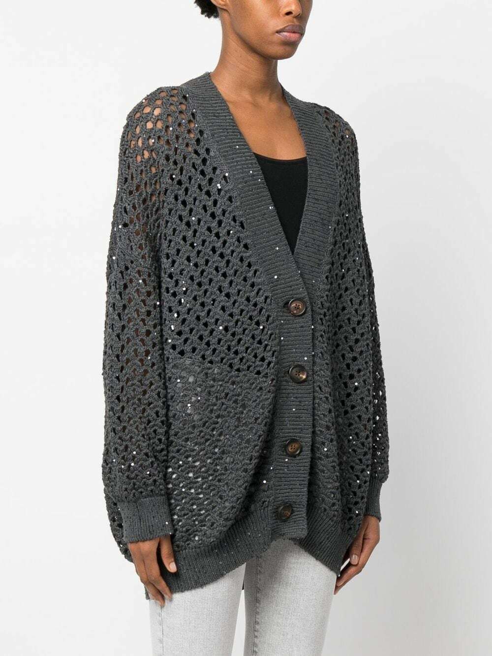 Brunello Cucinelli o1y0725 Cardigan in Dark Gray Size XXS / US 00 / IT 34 - 3 Thumbnail