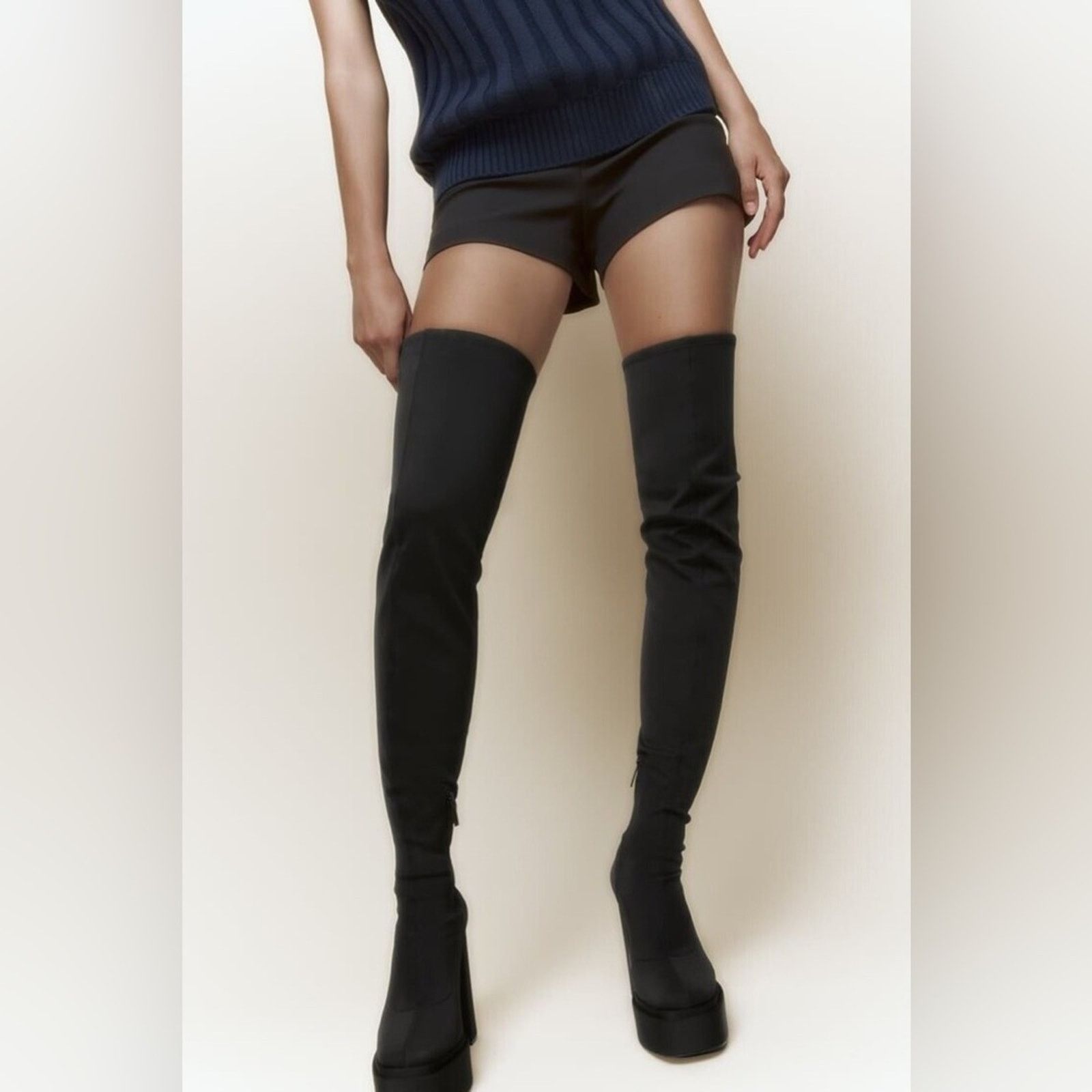 Zara NEW SZ 38 Zara over the knee boot black 5” heeled boots tall Size US 7.5 / IT 37.5 - 9 Thumbnail