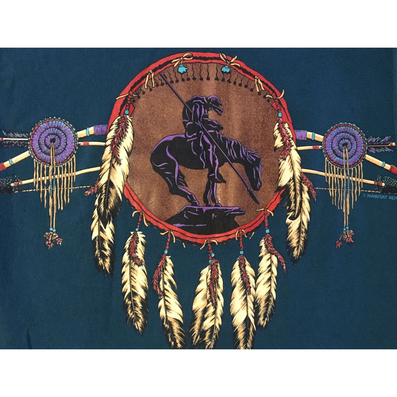 Native VINTAGE Jackson Hole Cowboy All Over Print Shirt M 90s Green Men's Long Sleeve Mock Neck Native Feather Animal Nature Horse Wyoming USA Size US M / EU 48-50 / 2 - 4 Thumbnail