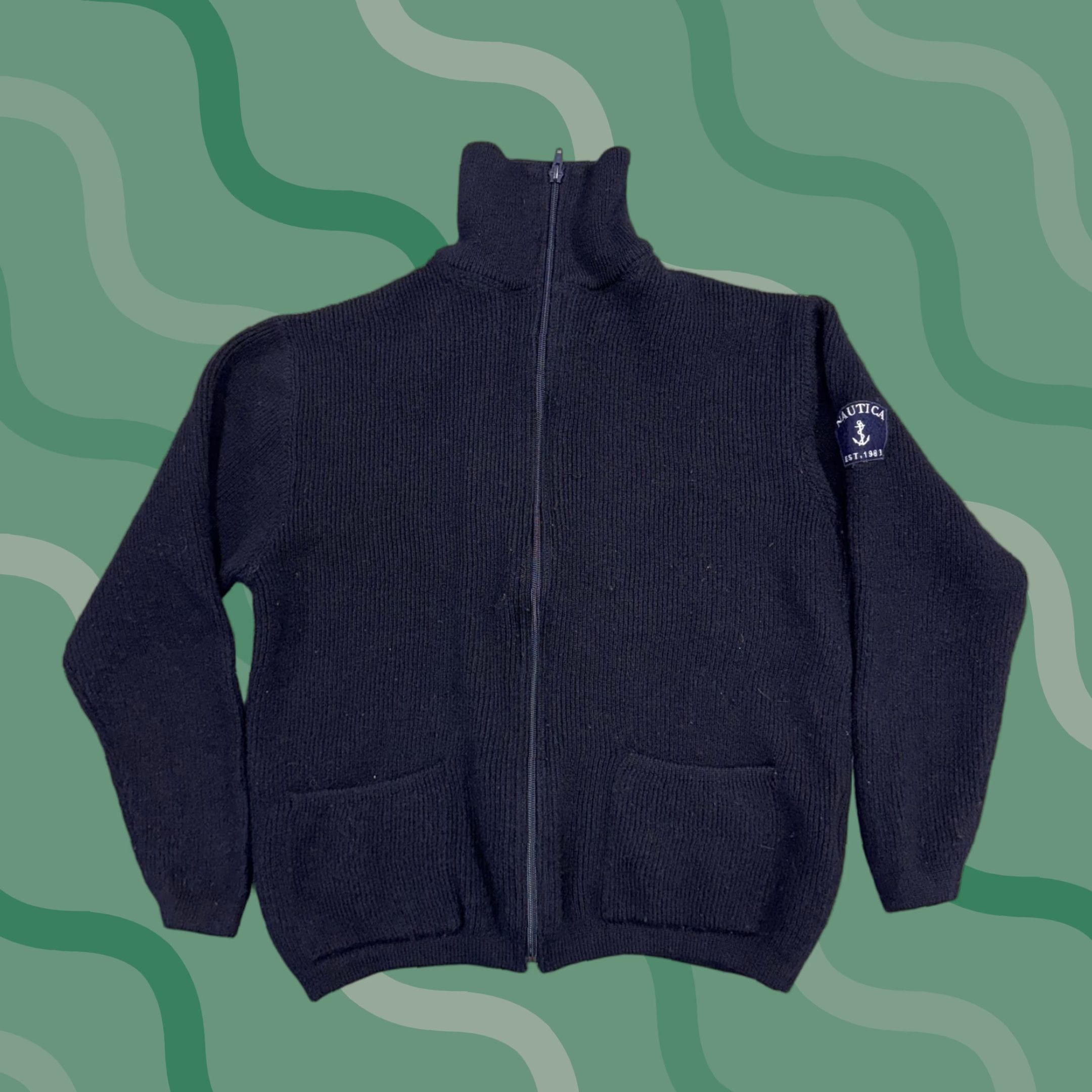 Nautica VINTAGE Nautica Sweater Mens Small Navy Wool Full Zip High Neck 90s Hong Kong Blue KnIT Solid Size US S / EU 44-46 / 1 - 1 Thumbnail
