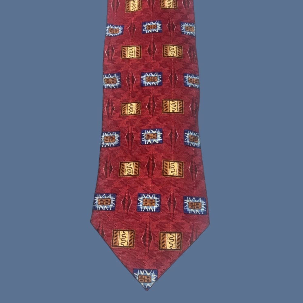Robert Talbott Robert Talbott Omaggio Mens Tie Silk Handsewn in Italy 57L x 4W Red Geometric Silk Tie Mens Size ONE SIZE - 1 Thumbnail
