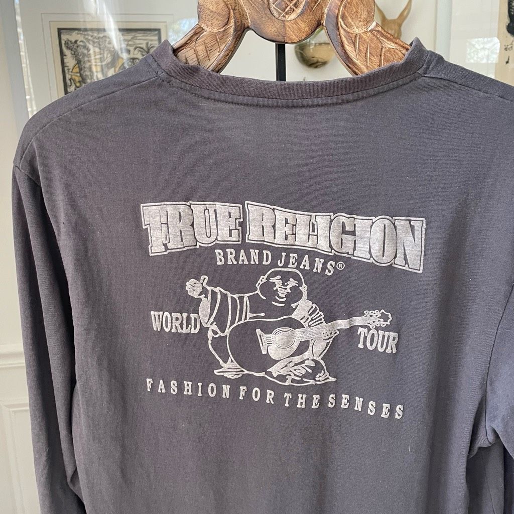 True Religion True Religion Grey Slim Fit Buddy Logo Vneck Long Sleeve Tsh Size US XXL / EU 58 / 5 - 3 Thumbnail