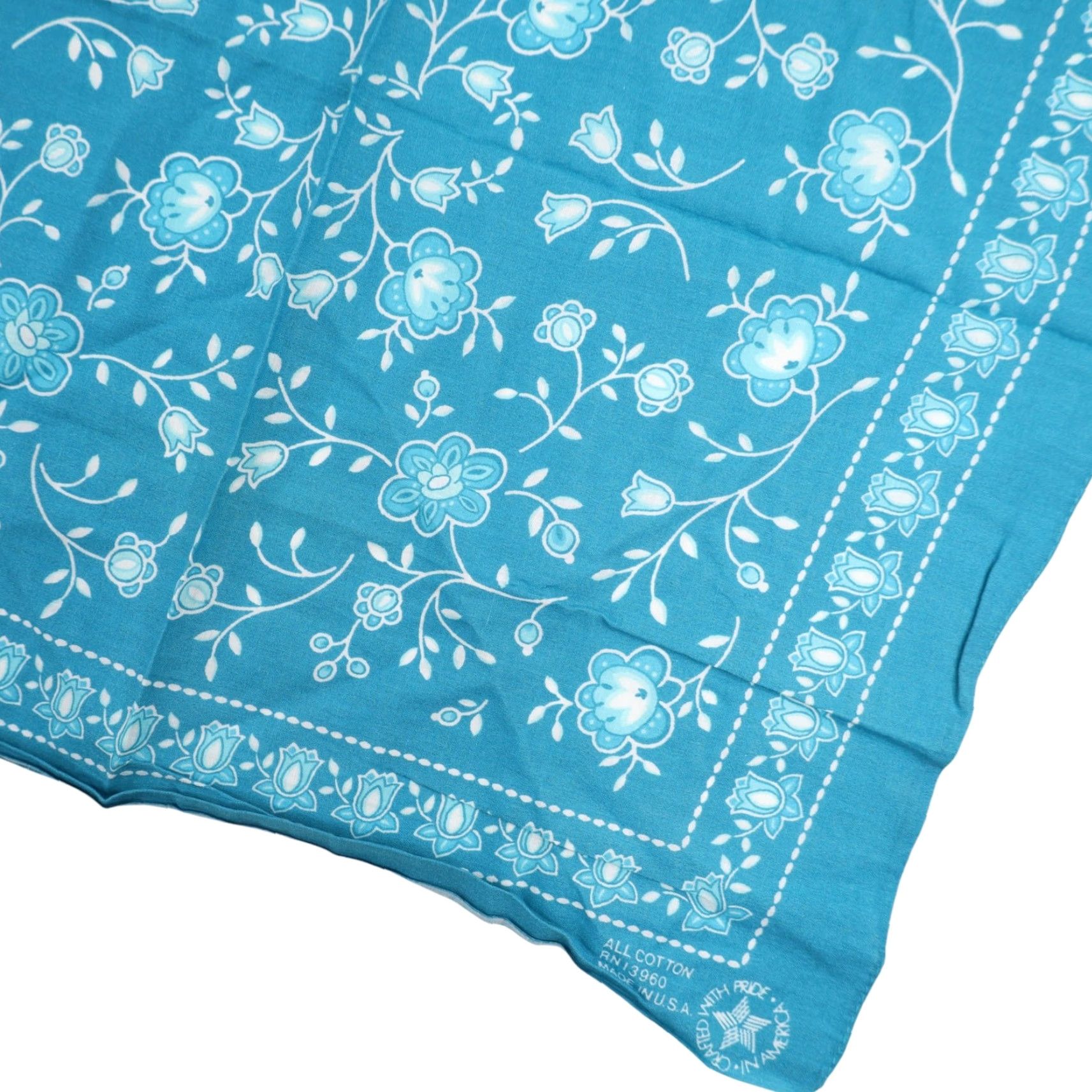 Vintage VINTAGE USA Made Floral Bandana Blue 21" Unisex Handkerchief Size ONE SIZE - 3 Thumbnail