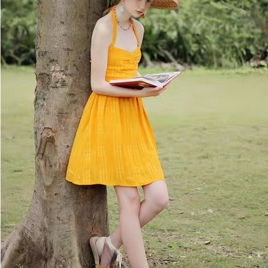 Urban Outfitters Bright Mango Yellow Halter Sundress Size S / US 4 / IT 40 - 1 Thumbnail