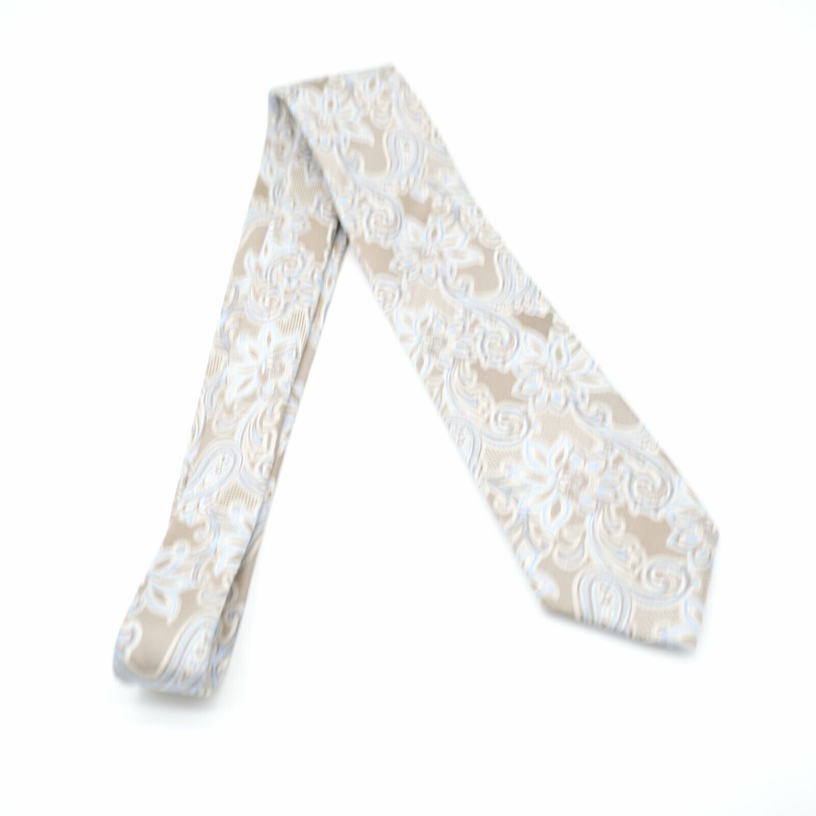 Designer Geoffrey Beene Tan Blue Floral Woven Silk Tie Size ONE SIZE - 6 Thumbnail