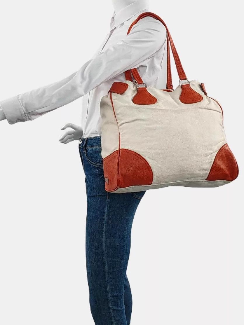 Prada Prada Bicolor Nylon Tote White/Orange Logo Pockets Unisex Size ONE SIZE - 9 Thumbnail