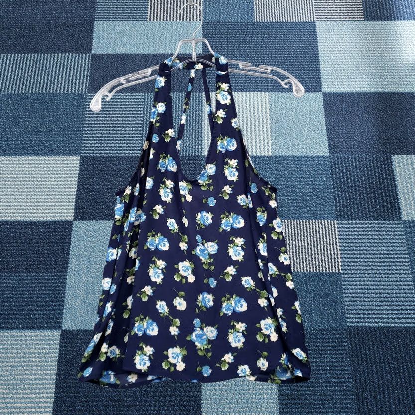 Forever 21 FOREVER 21 Tie Womens S Blue Tank Swing Floral Neck Holter Sleeveless Size S / US 4 / IT 40 - 1 Thumbnail