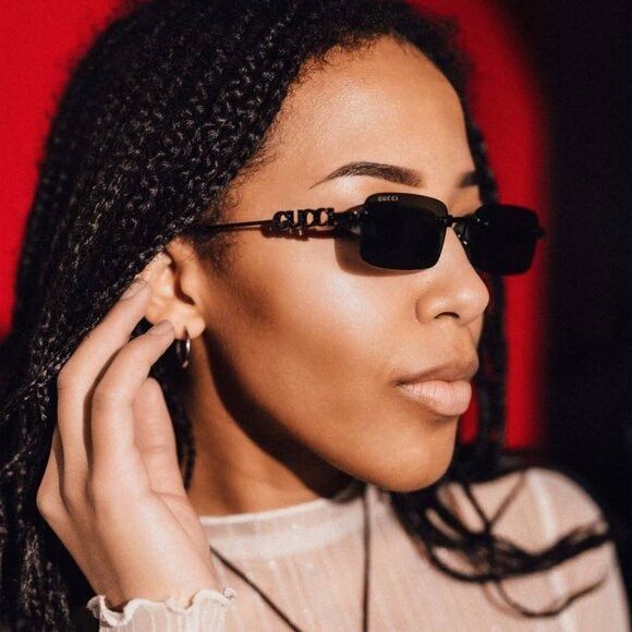 Gucci Gucci GG1808S 002 Sunglasses Gold Rectangle Frame, Green Size ONE SIZE - 3 Thumbnail