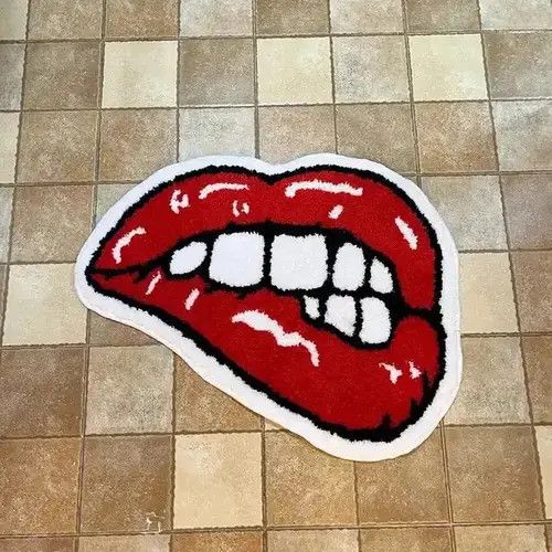 Designer Red Lips Tufted Rug Soft Good Carpet 54x70cm Size ONE SIZE - 2 Thumbnail