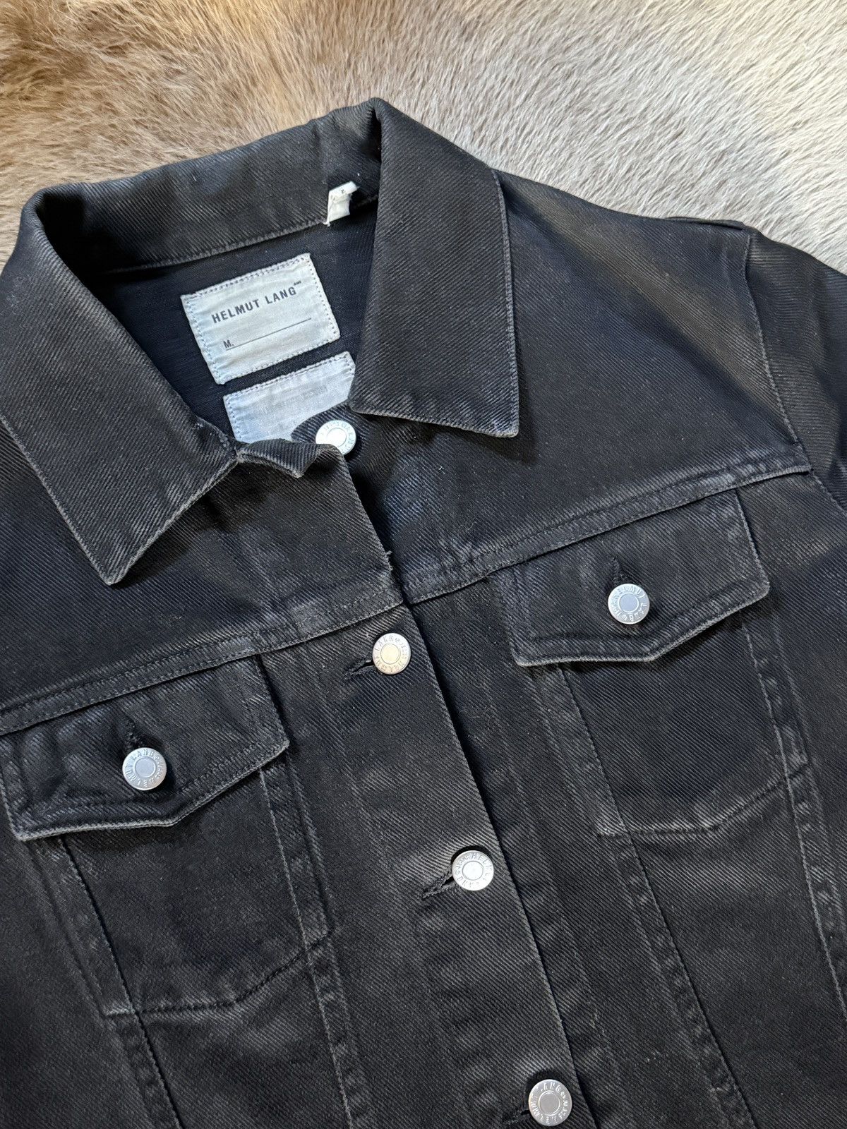 Helmut Lang Vintage 1999 Helmut Lang Black Denim Jacket Sz 42 Waxed Worn Size US XS / EU 42 / 0 - 4 Thumbnail