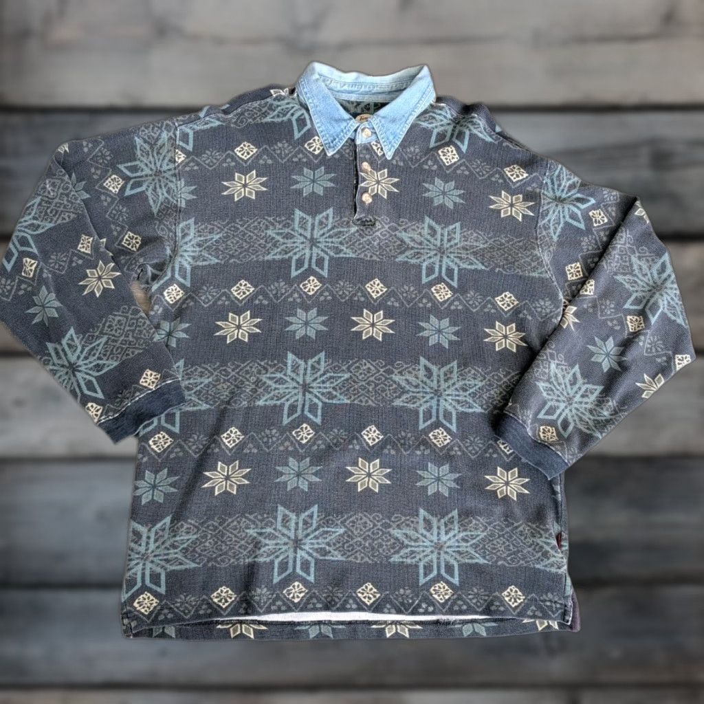 Tommy Bahama VINTAGE Tommy Bahama Relax Shirt Henley Thermal Denim Collar Snowflakes L Mens Shirt Redefined for 90s Holiday Vintage Theme Mens Size US L / EU 52-54 / 3 - 1 Thumbnail