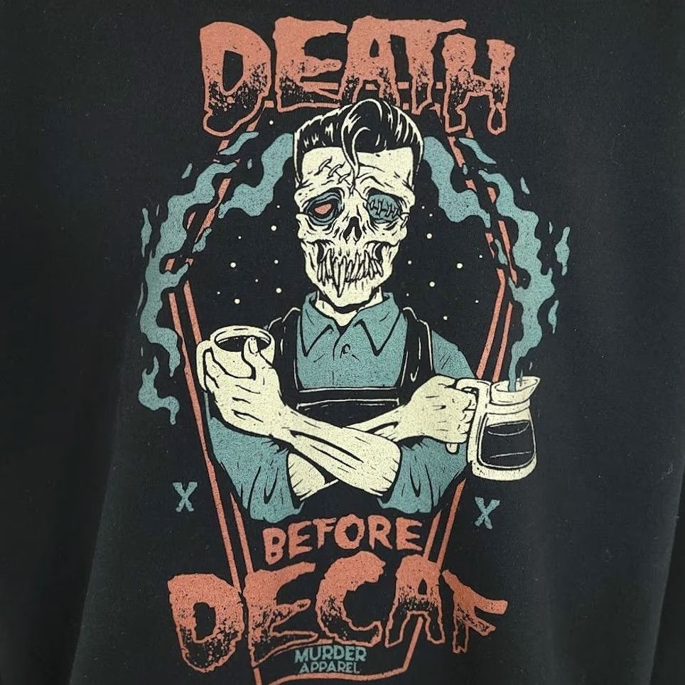 Gildan Death Before Decaf Sweatshirt Mens Size Large Skull Coffee Rockabilly Skeleton Gildan Size US L / EU 52-54 / 3 - 3 Thumbnail