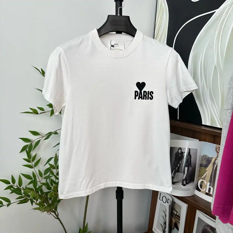 AMI AMI White Cotton Women’s T-Shirt with Paris Graphic 0089 Size S / US 4 / IT 40 - 1 Thumbnail